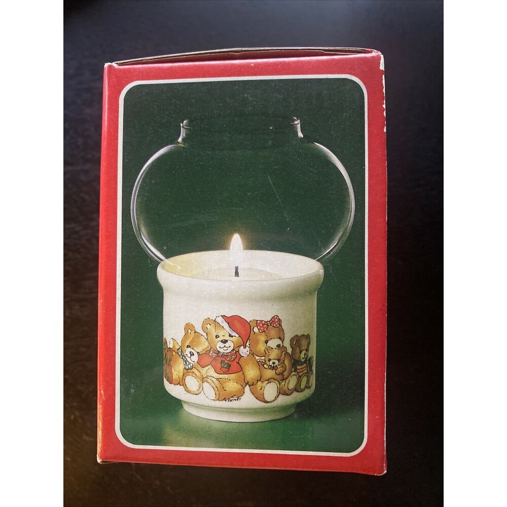 Vintage Potpourri Press Petite Love Lite Hurricane Votive Christmas Bears NIB